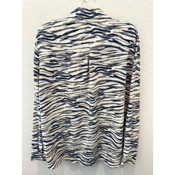 SARAH JOHN | Zebra Print Viscose Blouse Long Sleeve Button-Down Top | T4 Size 10 - Picture 4 of 6